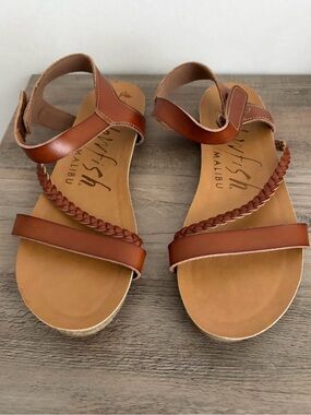 Blowfish Tan Braided-Strap Ankle Sandals